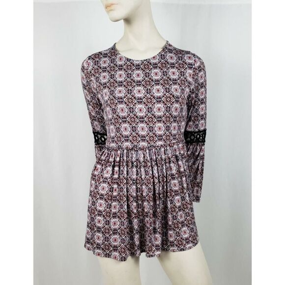 Max Jeans Hippie Tunic Top Floral Long Bell Sleeves Macramé Mandala - Picture 2 of 8